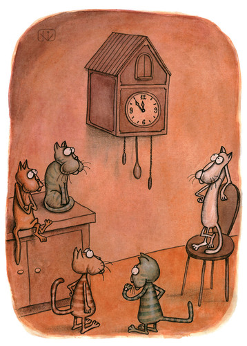 Cartoon: Five to twelve (medium) by vladan tagged waiting,cats,clock,cuckoo