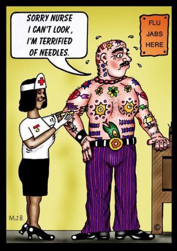Cartoon: Scared of Needles (medium) by Mike Baird tagged tattooed,guy,