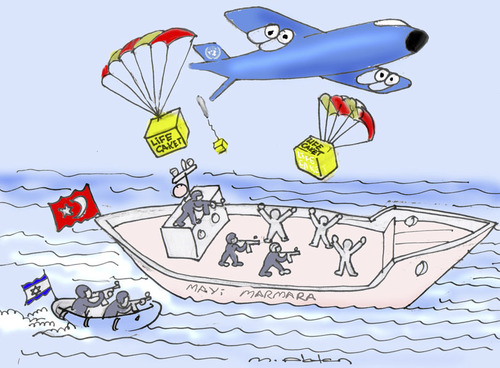 Cartoon: mavi marmara (medium) by muharrem akten tagged mavi,marmara,israel,insani,yardim,turkiye,birlesmis,milletler,operasyon,karikatur,muharrem,akten,humor