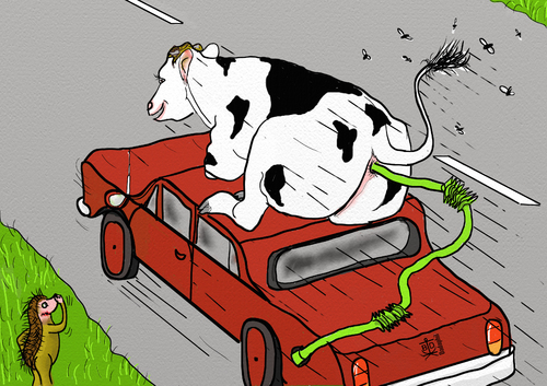 Cartoon: Low Carbon 2 (medium) by Dadaphil tagged cow,dadaphil,car,green,environement,kuh,auto,co2,grün,umwelt