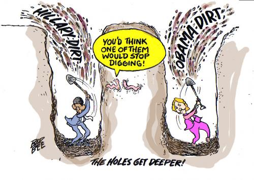 Cartoon: stop digging (medium) by barbeefish tagged hillary,obama,