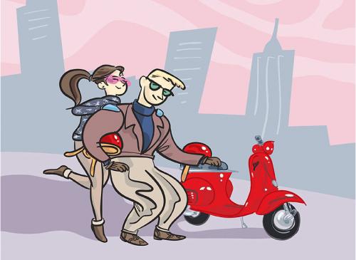 cartoons in love. Cartoon: red vespa couple in
