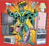 Cartoon: Energie Verschwender Man (small) by ian david marsden tagged super,hero,superhero,energy,household,wasting,strom,sparen,renewable,energies,comic,cartoon,bd,zeichner,illustrator,marsden