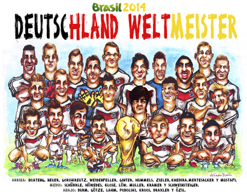 Cartoon: DEUTSCHLAND WELTMEISTER (medium) by lagrancosaverde tagged deutschland,germany,müller,schweinsteiger,götze