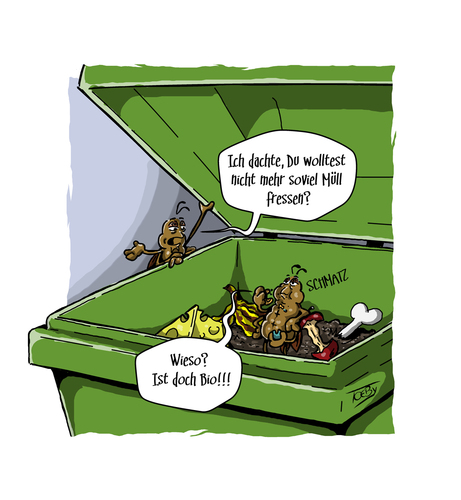 Cartoon: Zur grünen Tonne (medium) by Toeby tagged bio,ernährung,müll,tonne,toeby,kakerlaken,mark,töbermann