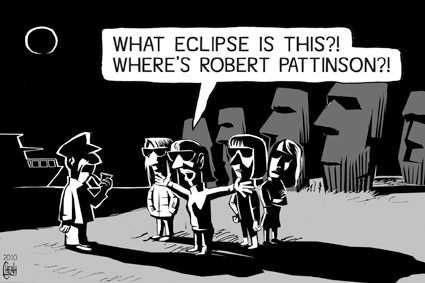 Cartoon: Eclipse fans (medium) by sinann tagged eclipse,fans,robert,pattinson,easter,island