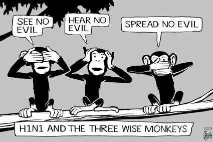 Cartoon: H1N1 monkeys (medium) by sinann tagged h1n1,virus,monkeys,three,evil