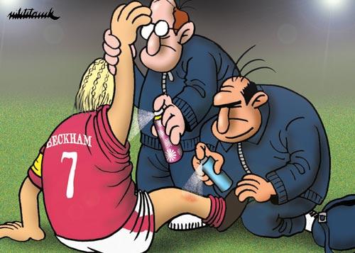 Cartoon: Eau de Becks (medium) by Nik Titanik tagged football,beckham,help,injury,smell,odour,