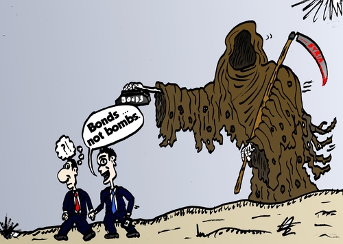 Cartoon: Grim Reaper follows investors (medium) by BinaryOptions tagged syria,wmd,grim,reaper,economic,municipal,bonds,investors,traders,binary,option,options,trade,investing,finance,money,optionsclick,editorial,cartoon,caricature,political,business,news