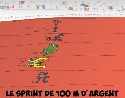 Cartoon: Le sprint de 100 M des argents (medium) by BinaryOptions tagged optionsclick,option,binaire,options,binaires,trading,trader,caricature,forex,monnaie,monnaies,argent,argents,course,sprint,sport,sportif,comique,comics,euroman,eur,usd,jpy,chy,gbp
