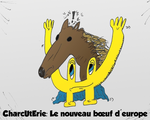 Cartoon: scandale charcuterie boeuf euro (medium) by BinaryOptions tagged option,binaire,options,binaires,optionsclick,euroman,charcuterie,viande,cheval,boeuf,caricature,dessin,comique,webcomic,news,infos,nouvelles,actualites,editorial,financier,affaires,affaire