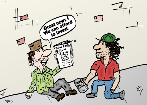 Cartoon: Street market investor webcomic (medium) by BinaryOptions tagged homeless,investor,economic,monetary,binary,option,options,trade,investing,finance,money,optionsclick,editorial,cartoon,caricature,political,business,news