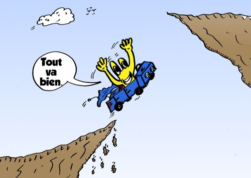 Cartoon: Tout Va Bien avec Euroman (medium) by BinaryOptions tagged options,binaires,option,binaire,optionsclick,caricature,comique,webcomic,finances,euro,europ,eur,monnaie,falaise,hausse,trading,trader