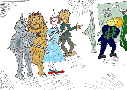 Cartoon: wizard of oz forex caricature (medium) by BinaryOptions tagged binary,option,options,trade,trader,trading,dorothy,tin,man,lion,scarecrow,yen,yuan,usd,eur,gbp,forex,wizard,oz,caricature,financial,currency,currencies,optionsclick,editorial,business,news,wiz,behind,curtain