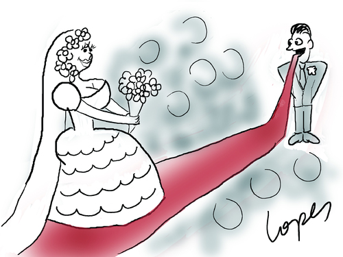 Cartoon: Eager Bridegroom (medium) by Lopes tagged bride,groom,bridegroom,wedding,red,carpet,tongue,couple,married