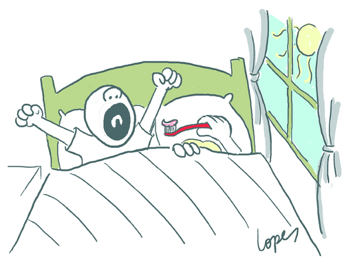 Cartoon: Morning Breath (medium) by Lopes tagged couple,breath,morning,toothbrush,bed,wife,relationship