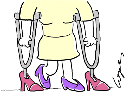 Cartoon: Shoe Love (medium) by Lopes tagged shoes,woman,crutches,obsession,walking
