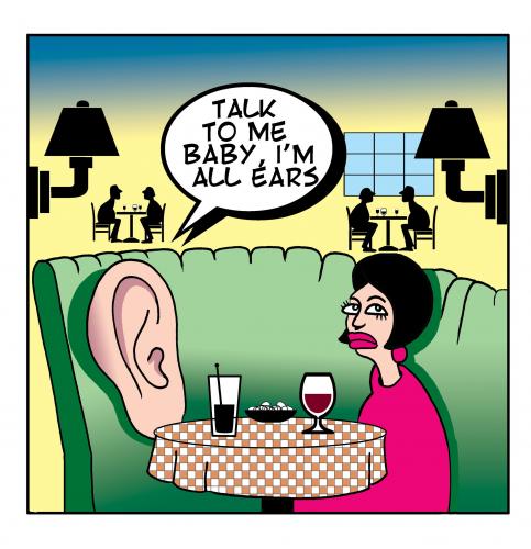 Cartoon: all ears (medium) by toons tagged relationships,love,ears,restaurants,marriage
