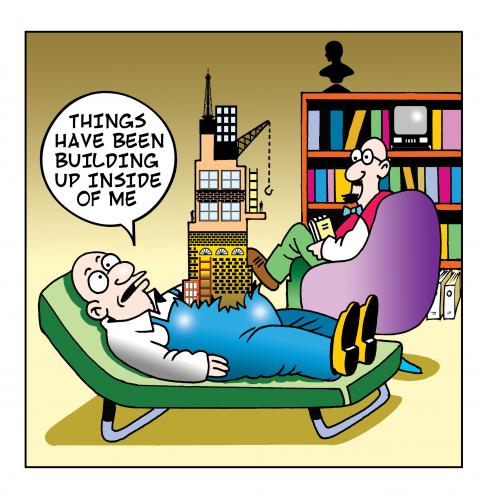 Cartoon: building up inside (medium) by toons tagged psychiatrist,doctor,under,pressure,psychiatry,brain