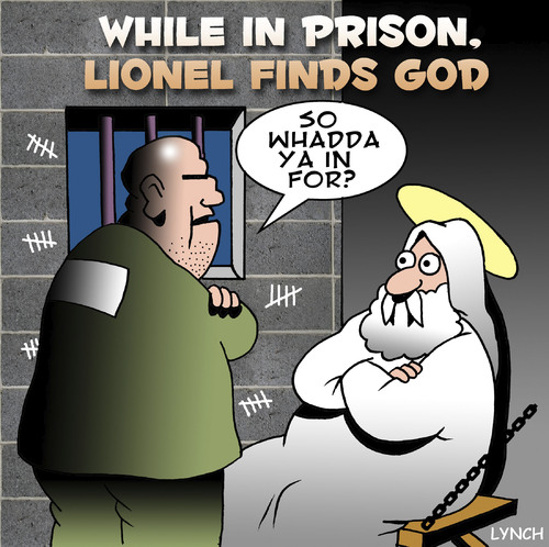 Cartoon: found God (medium) by toons tagged god,jail,prison,prisoner,crime,criminal