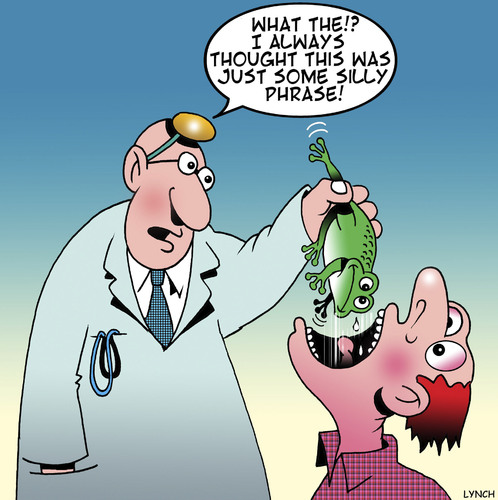 Cartoon: Frog in the throat (medium) by toons tagged sore,throat,flu,frogs,frog,in,the,hoarse,cold,influenza