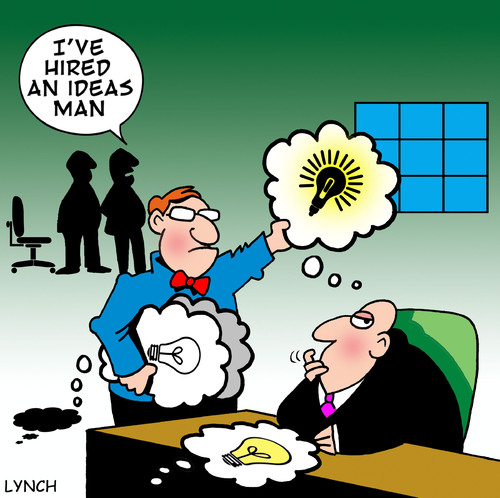 Cartoon: ideas man (medium) by toons tagged ideas,thought,bubbles,speech,innovations,corporate,office,consultant,hiring,firing,cartoons