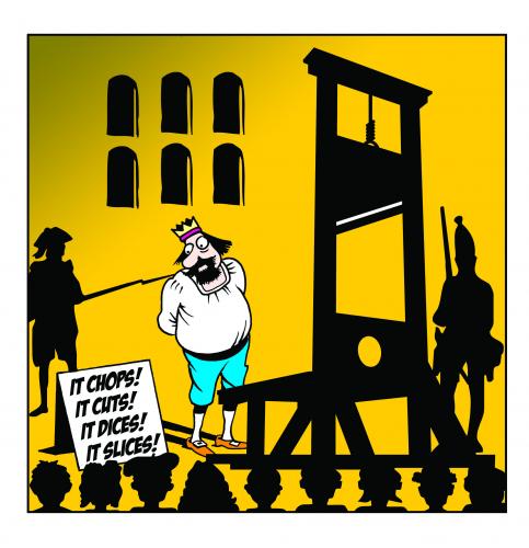 Cartoon: it chops (medium) by toons tagged guillotine,french,revolution,beheaded,rotalty,peasants,medievil,kitchen,utensils
