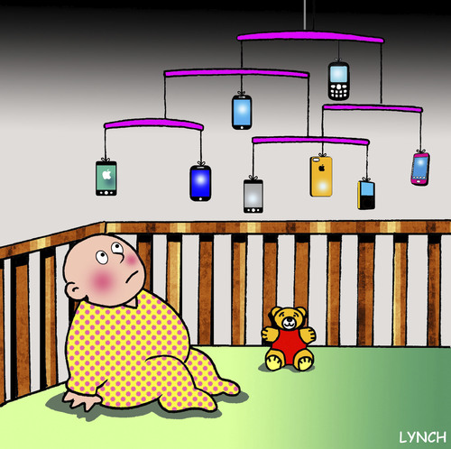 Cartoon: Mobile (medium) by toons tagged mobile,baby,cot,crib,phones,babies,toys,mobile,baby,cot,crib,phones,babies,toys