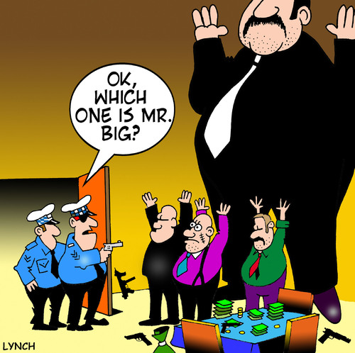 Cartoon: Mr Big (medium) by toons tagged crime,criminals,police,robbery,mr,big,banks,organized,jail,guns,burglar,stealing,gangs