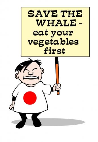 Cartoon: save the whale (medium) by toons tagged whaling,whales,japan,oceans,vegetables,mammals,fish,protesters