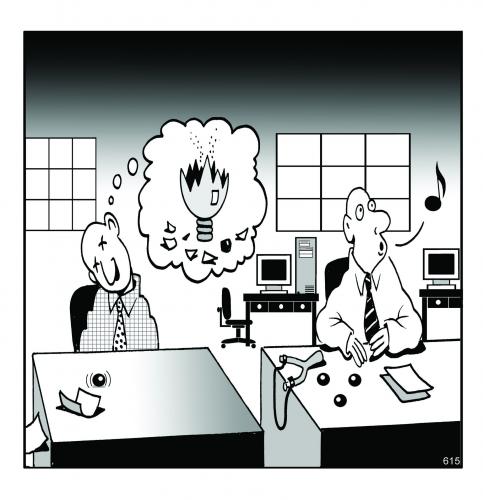 Cartoon: the broken idea (medium) by toons tagged work,office,ideas,slingshots,envy