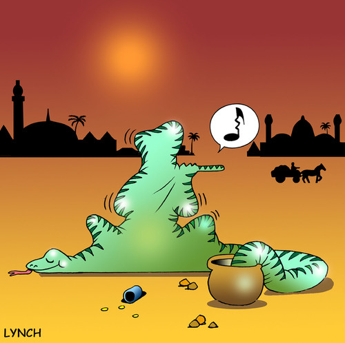 Cartoon: the music critic (medium) by toons tagged snake,charmer,reptiles,flute,music,critic,india