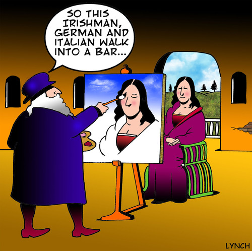 Cartoon: trying to raise a smile (medium) by toons tagged mona,lisa,leonardo,da,vinci,portrait,painter,comedian,comedy,jokes,sistine,chapel,louvre,italy,italian,paintings