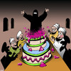 Cartoon: Surprise (small) by toons tagged burqa,girl,in,cake,burka,stripper,bucks,party