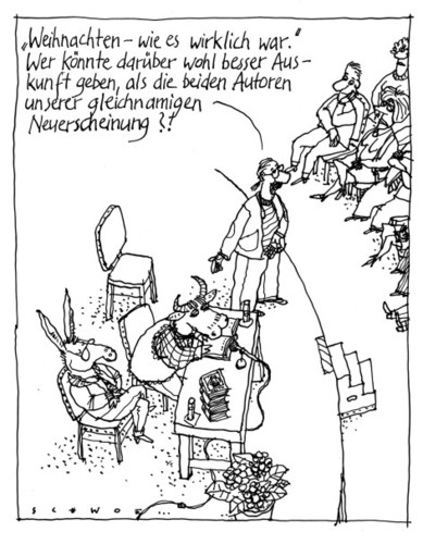Cartoon: Die Autoren (medium) by schwoe tagged weihnachten,krippe,stall,ochs,esel,jesus