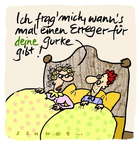 Cartoon: Ehe-Ehec (medium) by schwoe tagged erreger,impotenz,bett,gurke,ehec