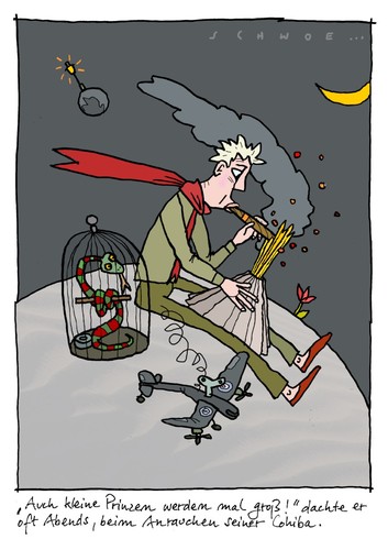 Cartoon: KleinPrinz (medium) by schwoe tagged absturz,schlange,planet,vulkan,zigarre,kleinerprinz
