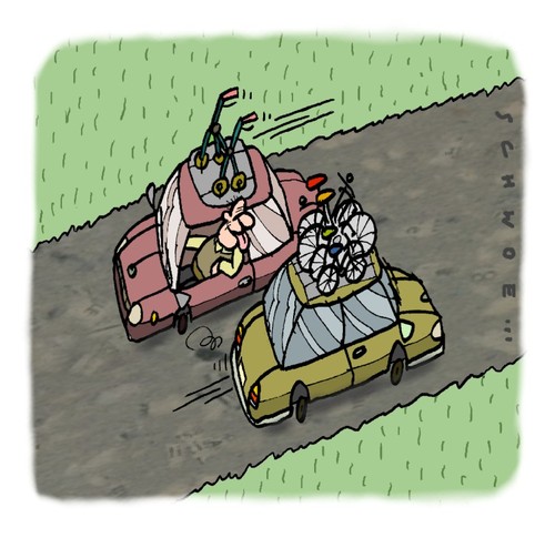 Cartoon: Schadenfroh (medium) by schwoe tagged rollator,senior,fahrrad,familie,rente,rentner,urlaub,auto,dachgepäckträger