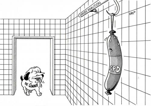 Cartoon: Die Linke (medium) by Erl tagged ,partei,hund,wurst,haken,koalition,spd,linke,aufhängen,schwitzen,linksruck,oskar lafontaine,oskar,lafontaine,wasg,pds