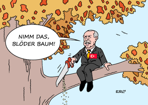 Cartoon: Erdogan (medium) by Erl tagged politik,türkei,präsident,erdogan,verhaftung,aktivist,osman,kavala,protest,botschafter,ausweisung,konflikt,usa,eu,schaden,wirtschaft,ast,säge,karikatur,erl,politik,türkei,präsident,erdogan,verhaftung,aktivist,osman,kavala,protest,botschafter,ausweisung,konflikt,usa,eu,schaden,wirtschaft,ast,säge,karikatur,erl