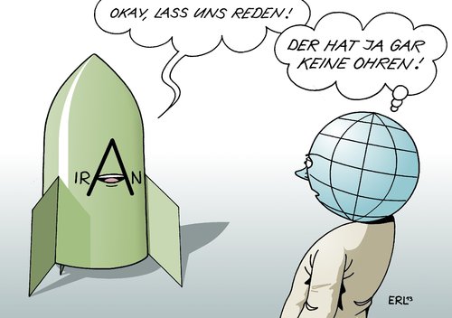 Cartoon: Iran (medium) by Erl tagged iran,atomprogramm,atombombe,verhandlung,drohung,gespräch,diplomatie,welt,erde,iran,atomprogramm,atombombe,verhandlung,drohung,gespräch,diplomatie,welt,erde