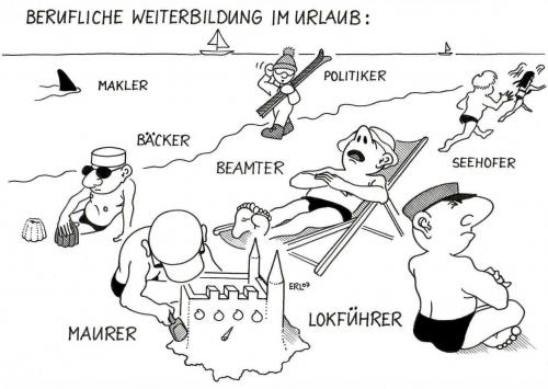 Cartoon: Weiterbildung (medium) by Erl tagged ,beruf,weiterbildung,urlaub,strand,meer,horst seehofer,lokführer,streik,deutsche bahn,db,ausbildung,horst,seehofer,deutsche,bahn