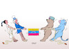 Cartoon: EU Venezuela (small) by Erl tagged politik,venezuela,proteste,präsident,nicolas,maduro,ernährung,gesundheit,wirtschaft,ruin,opposition,juan,guaido,übergangspräsident,anerkennung,umstritten,rivalität,usa,russland,tauziehen,kampf,machtkampf,eu,gespalten,europa,stier,karikatur,erl