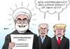 Cartoon: Iran (small) by Erl tagged iran,atomwaffen,atomprogramm,aufgabe,abkommen,verzicht,erfüllung,aufhebung,sanktionen,wirtschaft,skepsis,israel,netanjahu,usa,republikaner,trump,ruhani,strahlen,lächeln,karikatur,erl