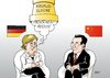 Cartoon: Merkel in China (small) by Erl tagged angela,merkel,bundeskanzlerin,deutschland,besuch,china,wen,jiabao,menschenrechte,absaugglocke,ölpest,bp