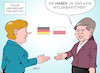 Cartoon: Merkel in Polen (small) by Erl tagged bundeskanzlerin,angela,merkel,besuch,polen,ministerpräsidentin,beata,szydlo,ungewohnt,freundlich,freundlichkeit,verbündete,hitlerbärtchen,zeitungen,karikatur,erl