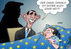 Cartoon: Obama EU (small) by Erl tagged usa,präsident,barack,obama,amtszeit,ende,abschied,europa,eu,angst,schatten,onkel,nachfolger,donald,trump,beruhigung,einschlafen,bett,kind,kuscheltier,stier,karikatur,erl