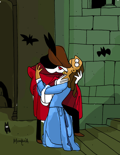 Cartoon: Another Kiss (medium) by Munguia tagged francesco,hayez,kiss,vampire,dracula,undead,parody