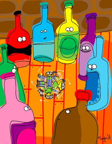 Cartoon: Bottles play (medium) by Munguia tagged bottle,play,botellita,besos,kisses,kids,child,love,flirt