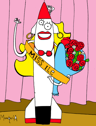 Cartoon: Miss-ile (medium) by Munguia tagged missile,miss,universe,chick,woman,sexy,beutiful,contest,beuty,roses,flowers,war